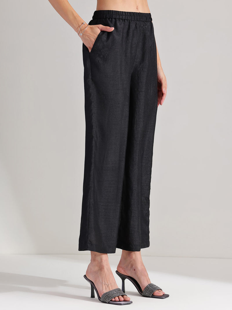 Silk Blend Floral Embellished Kurta Set - Black