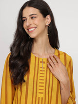 Cotton Striped Straight Kurta Set - Yellow