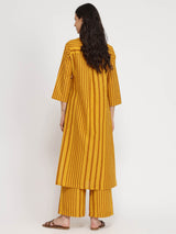 Cotton Striped Straight Kurta Set - Yellow