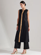 Silk Blend Solid Sleeveless Kurta Set - Black