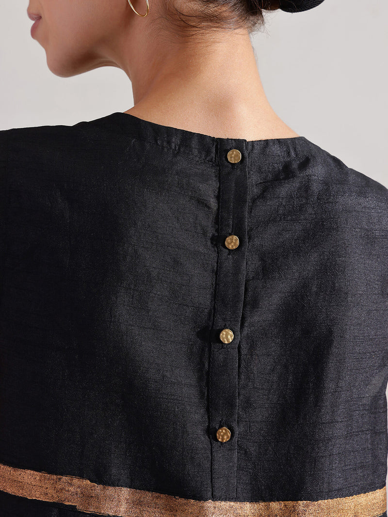 Silk Blend Solid Sleeveless Kurta Set - Black