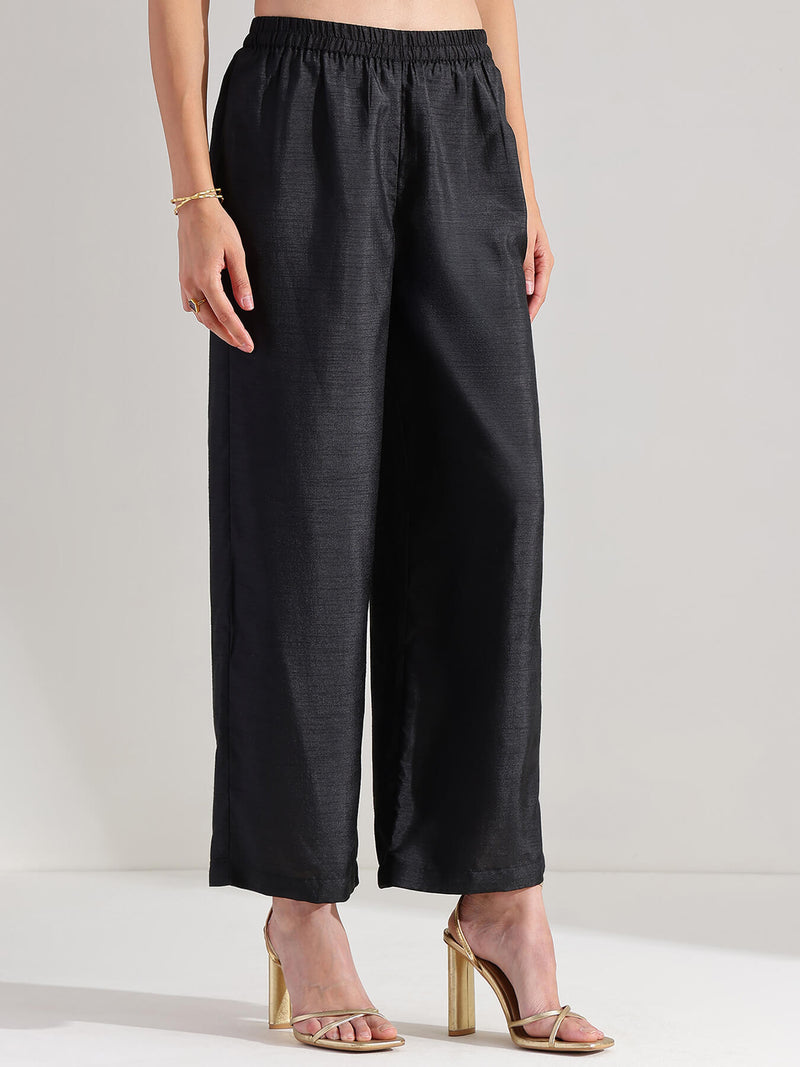 Silk Blend Solid Sleeveless Kurta Set - Black