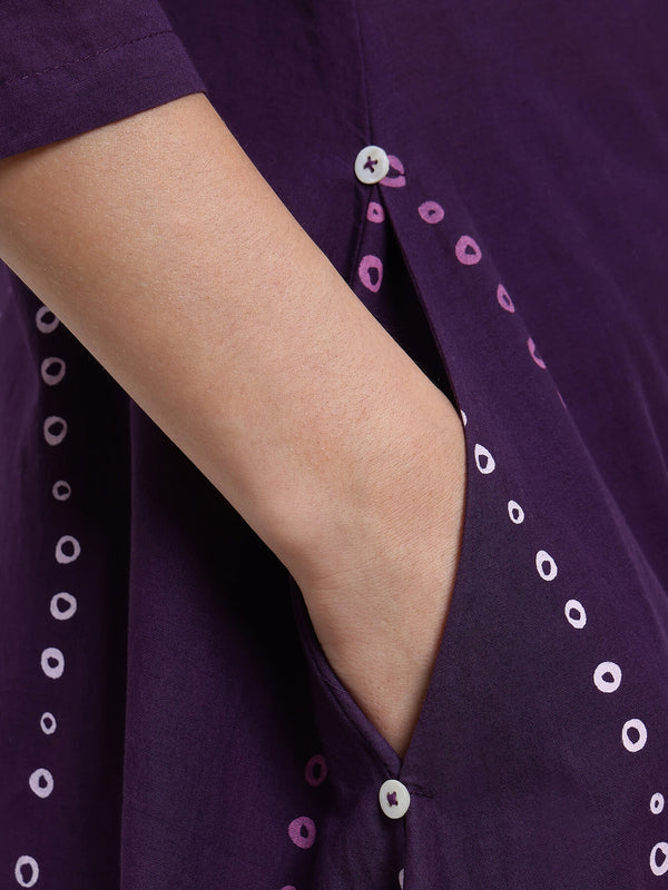 Cotton Bandhani Asymmetric Kurta Set - Purple