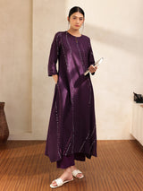 Cotton Bandhani Asymmetric Kurta Set - Purple