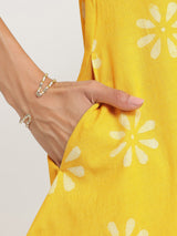 Cotton Dabu Floral Kurta Set - Yellow