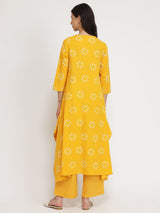 Cotton Dabu Floral Kurta Set - Yellow
