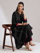Silk Blend Solid Kurta Set - Black