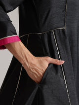Silk Blend Solid Kurta Set - Black