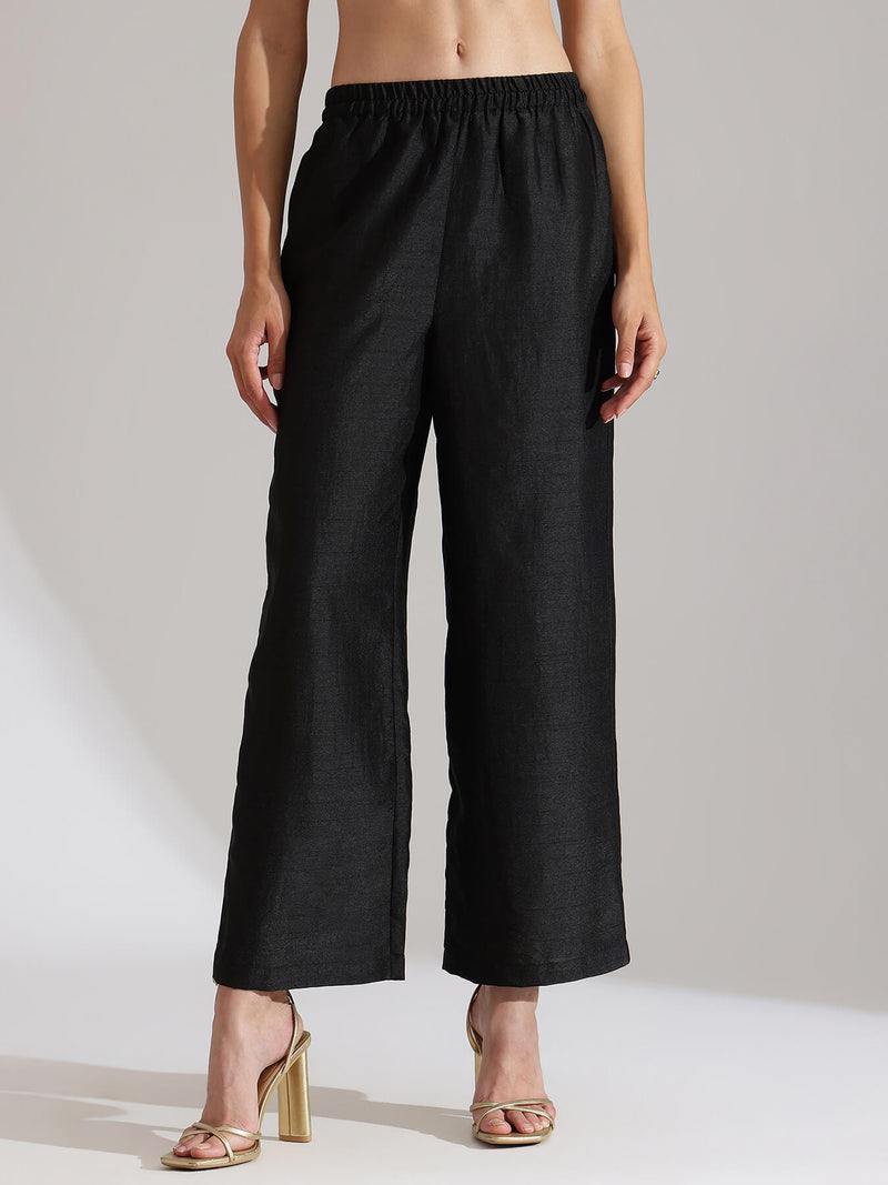 Silk Blend Solid Kurta Set - Black