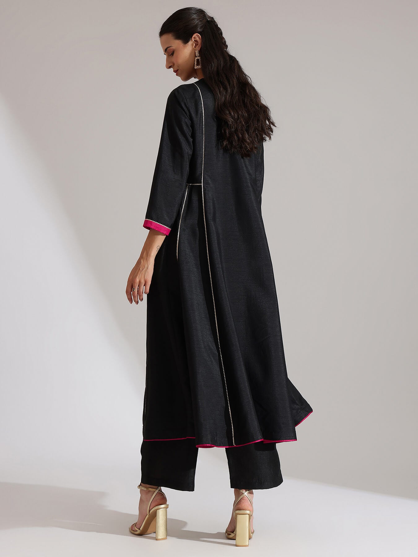 Silk Blend Solid Kurta Set - Black