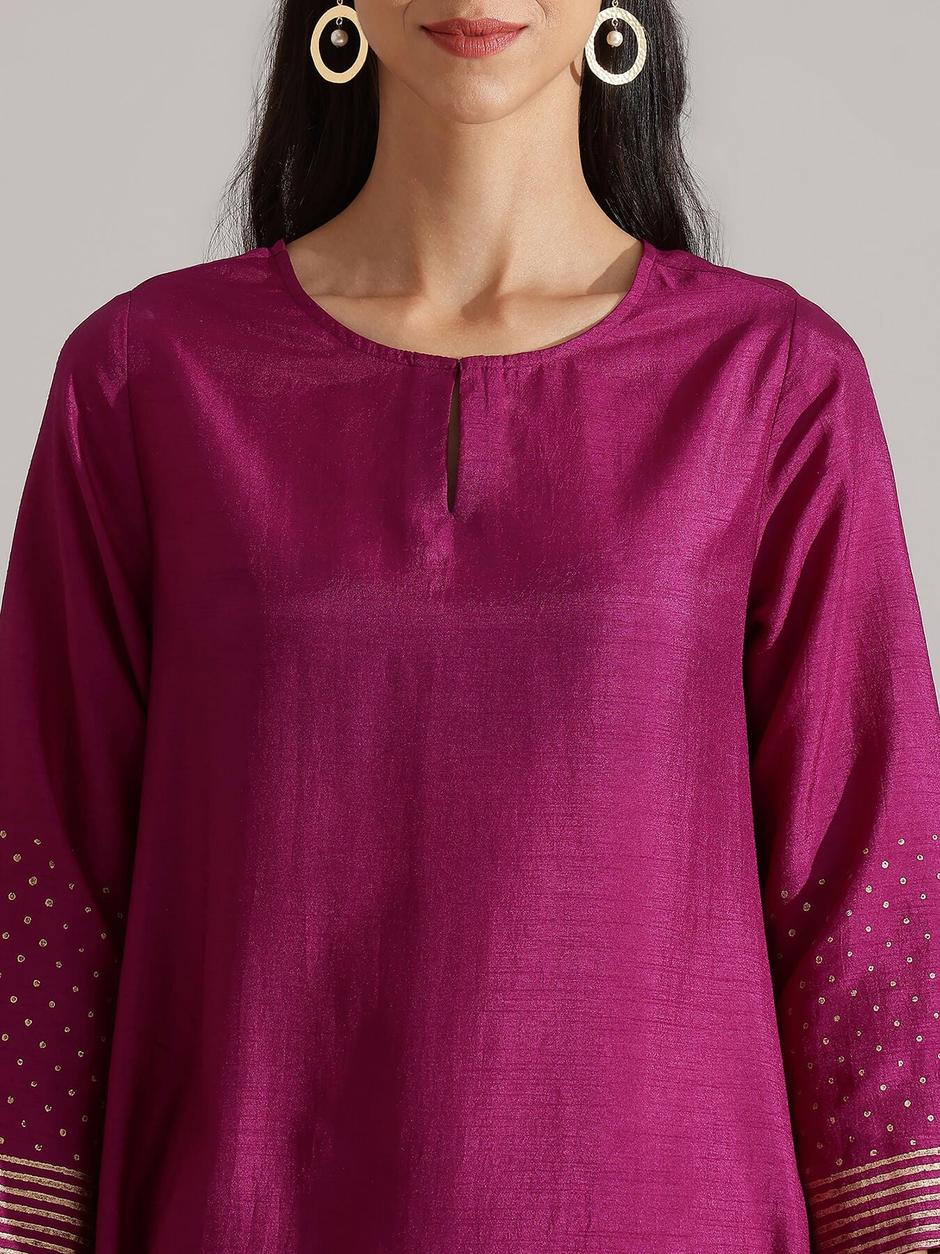 Silk Blend Abstract Print Kurta Set - Purple