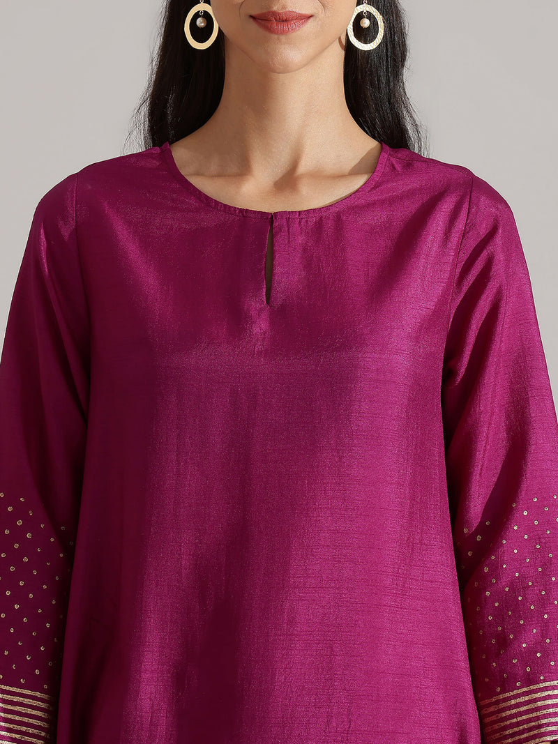 Silk Blend Abstract Print Kurta Set -  Purple