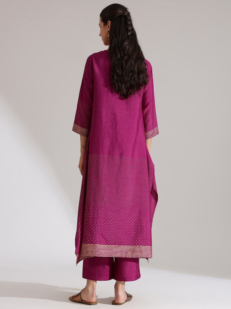Silk Blend Abstract Print Kurta Set -  Purple