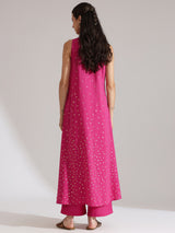 Silk Blend Abstract Print Sleeveless Kurta Set - Pink