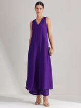 Chiffon V-Neck Sleevless Kurta Set - Purple