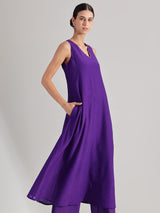 Chiffon V-Neck Sleevless Kurta Set - Purple