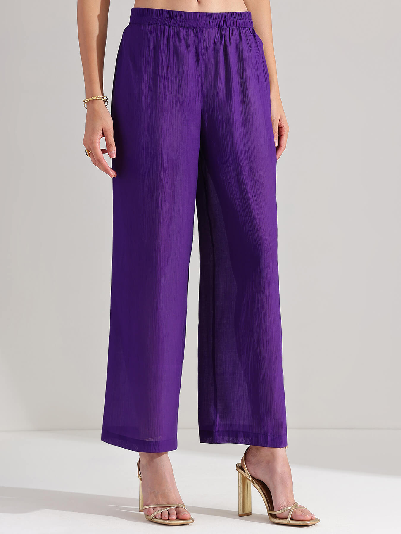 Chiffon V-Neck Sleevless Kurta Set - Purple