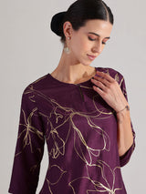 Silk Blend Abstract Print Kurta Set - Purple