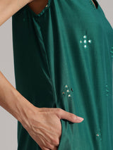 Silk Blend Mirror Work Sleeveless Kurta Set - Teal