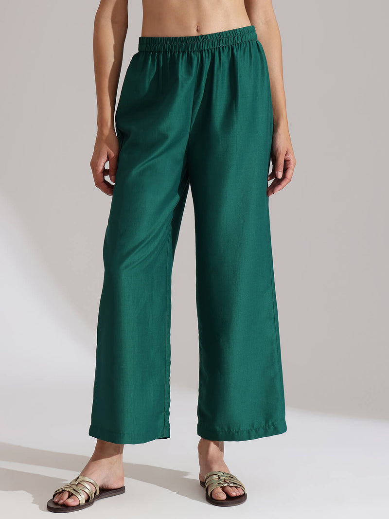 Silk Blend Mirror Work Sleeveless Kurta Set - Teal