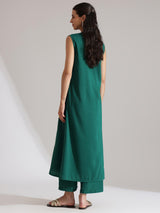 Silk Blend Mirror Work Sleeveless Kurta Set - Teal