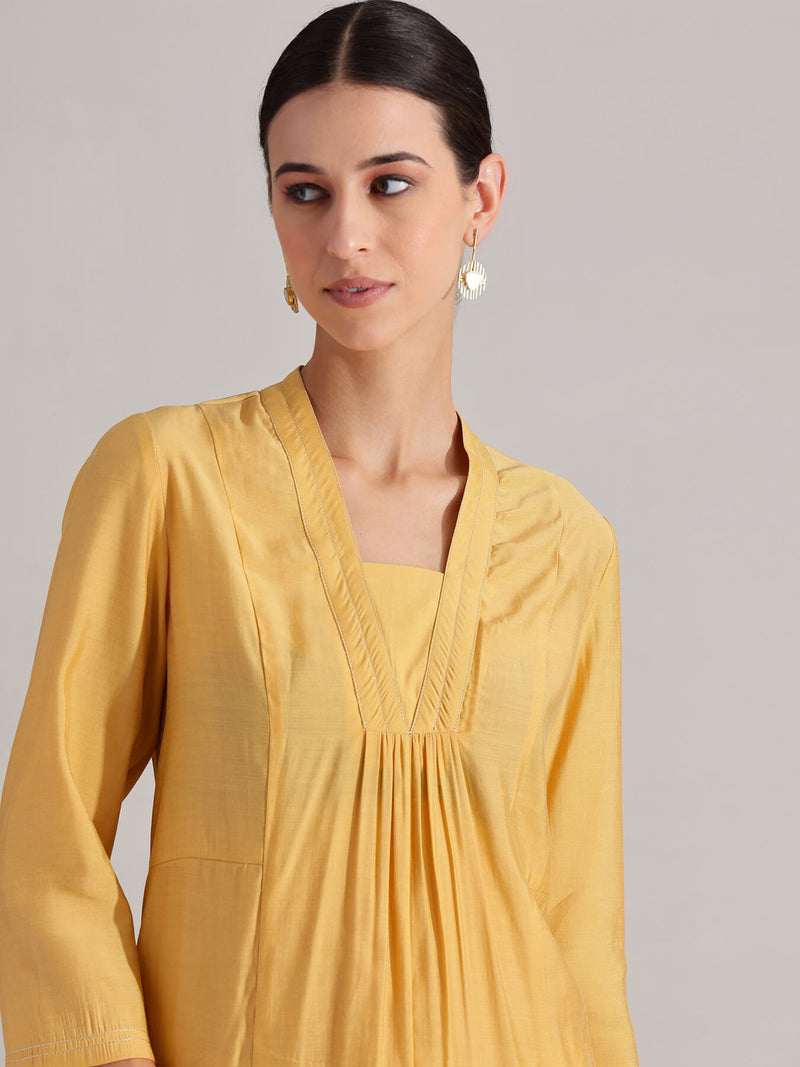 Silk Blend Solid A-line Kurta Set - Yellow