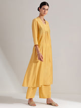 Silk Blend Solid A-line Kurta Set - Yellow