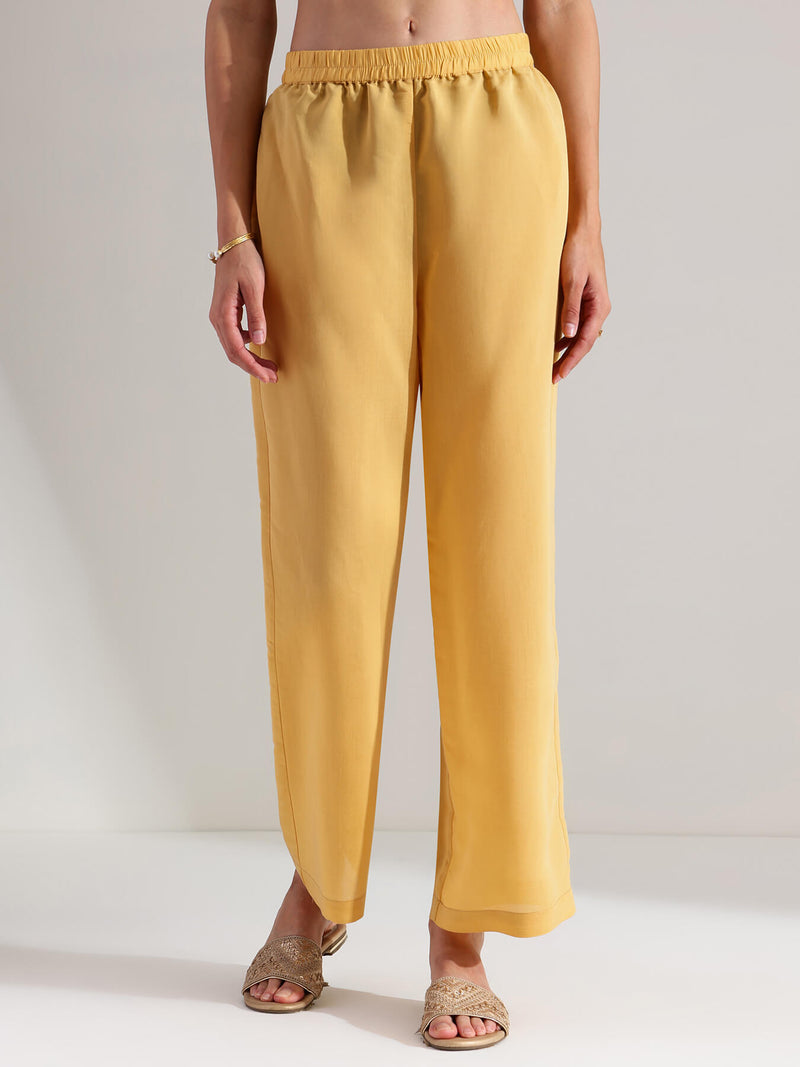 Silk Blend Solid A-line Kurta Set - Yellow