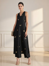 Silk Blend Ethnic Motif Sleeveless Kurta Set - Black