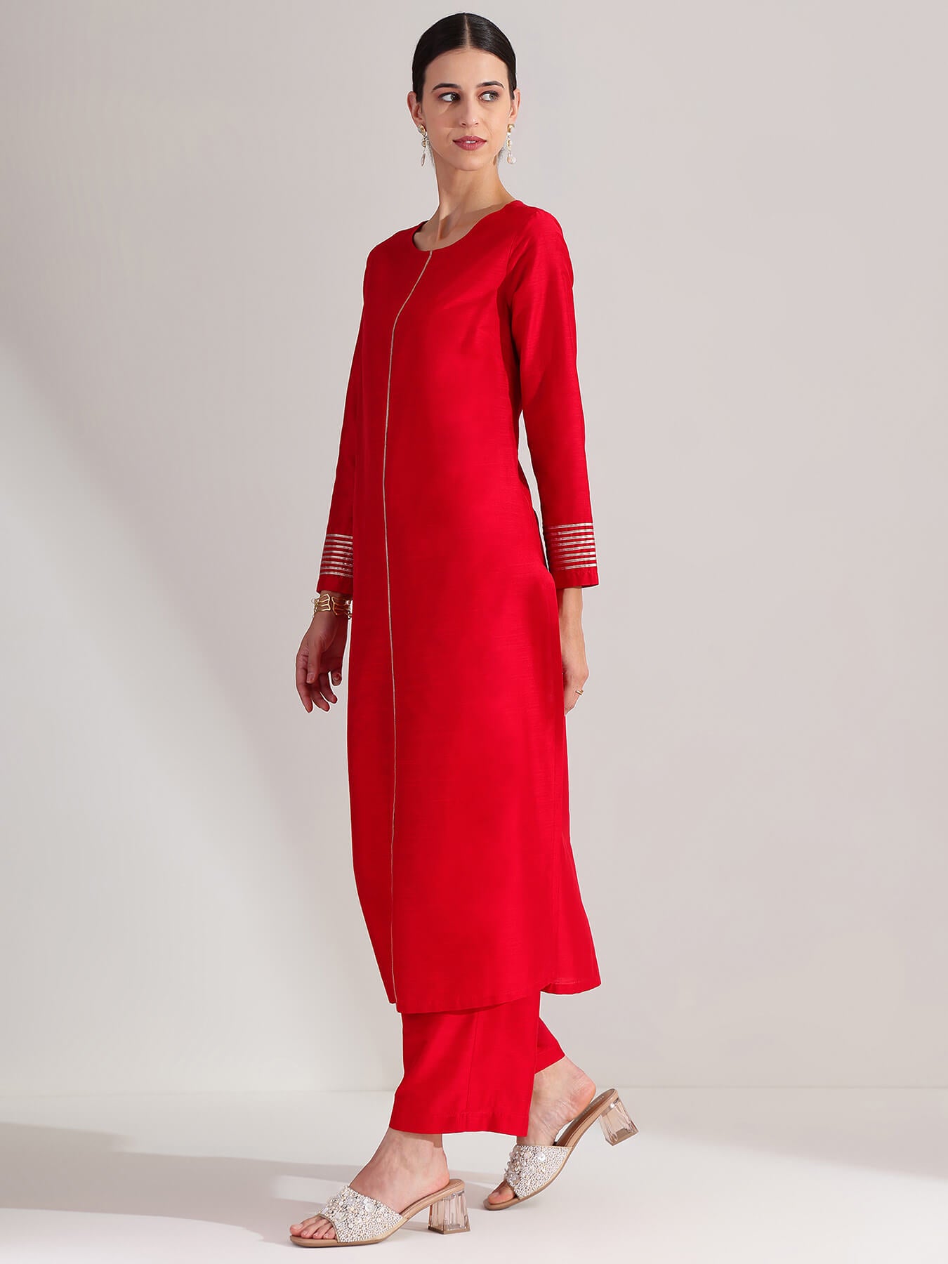 Viscose Solid A-line Kurta Set - Red