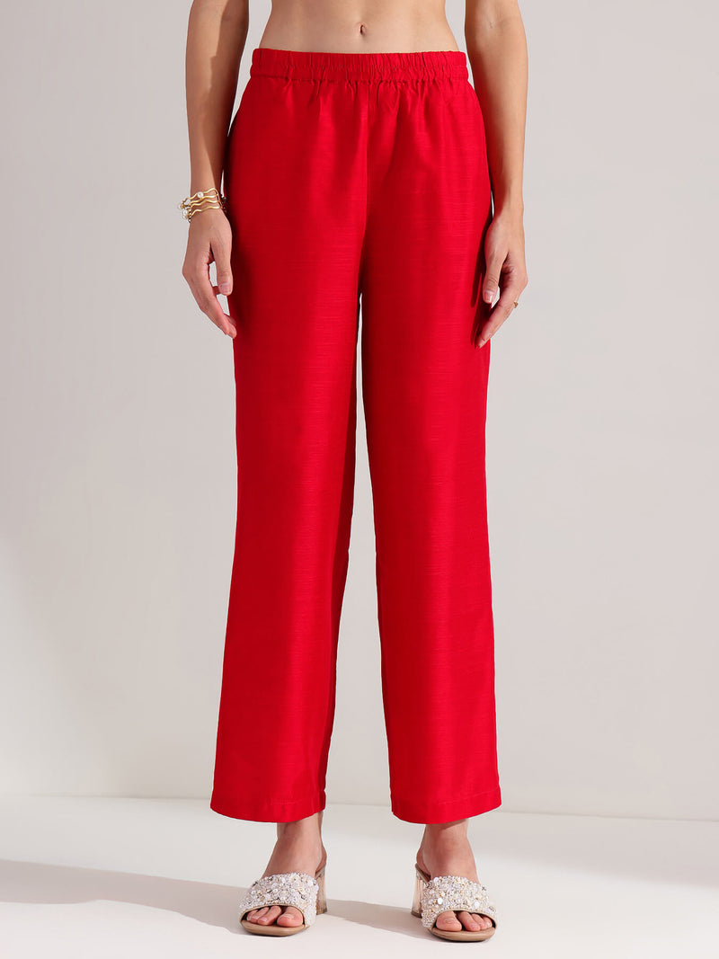 Viscose Solid A-line Kurta Set - Red