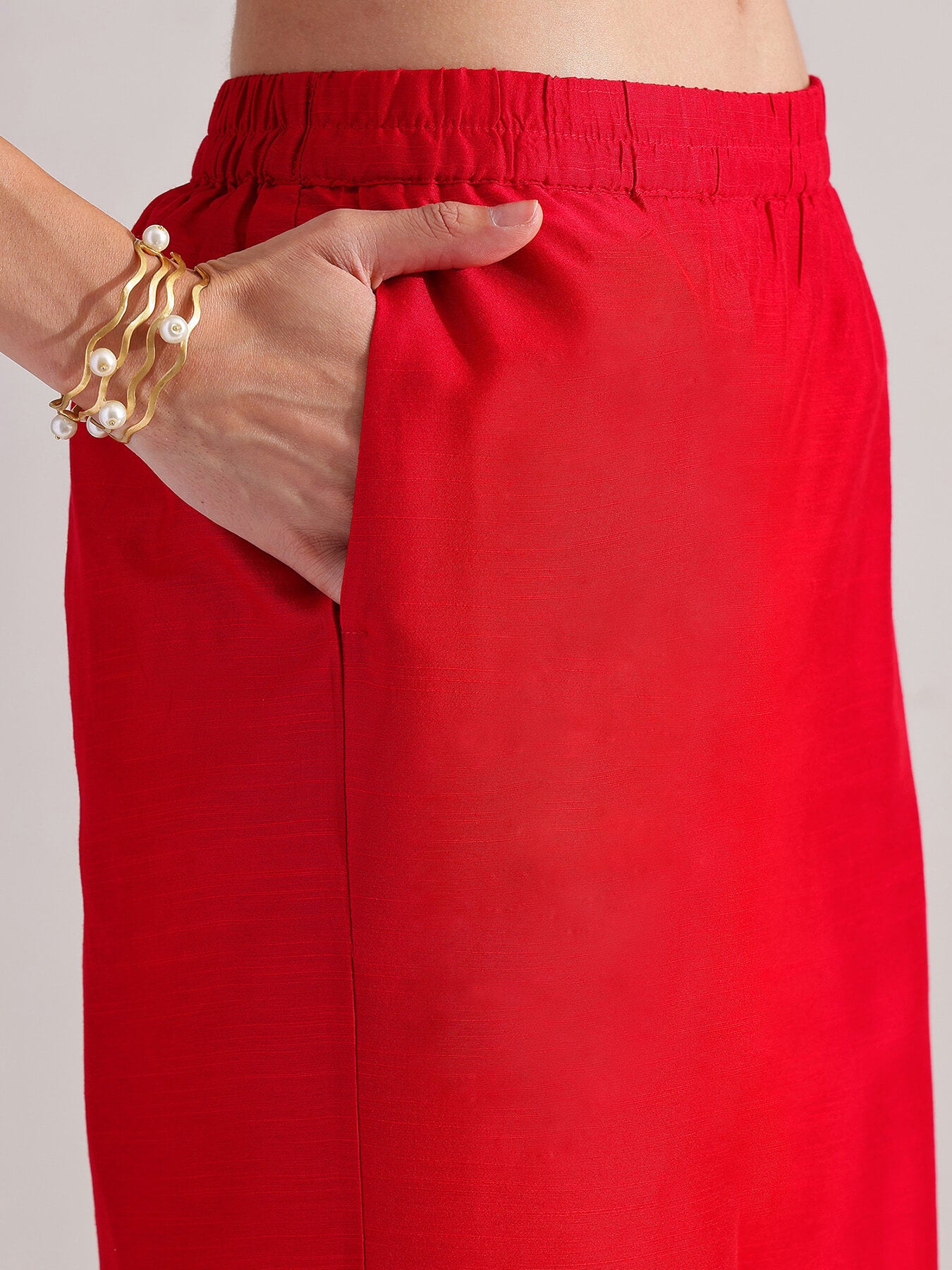 Viscose Solid A-line Kurta Set - Red