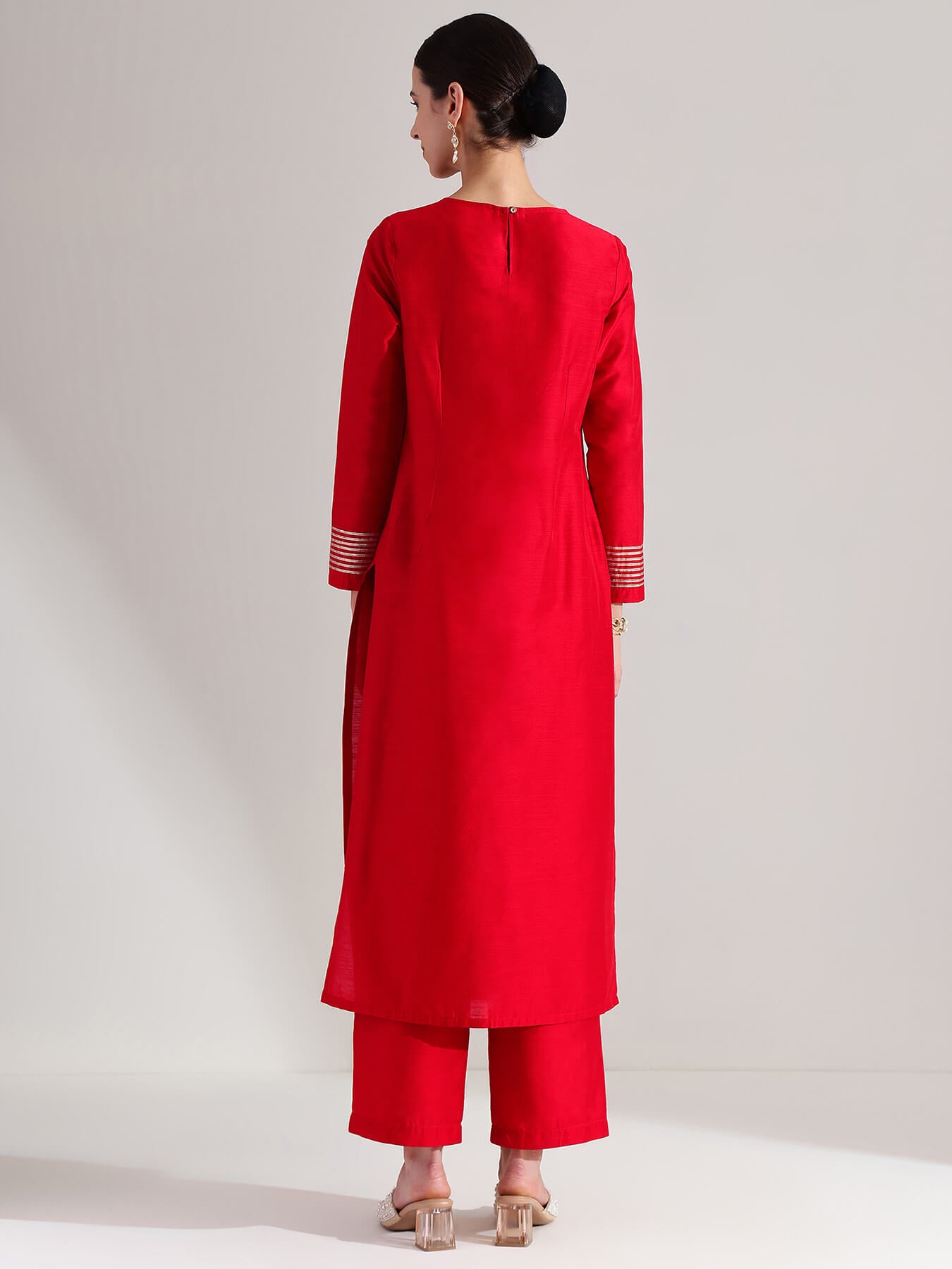 Viscose Solid A-line Kurta Set - Red