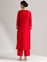 Viscose Solid A-line Kurta Set - Red