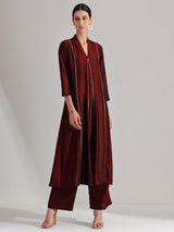Silk Blend Solid Kurta Set - Maroon