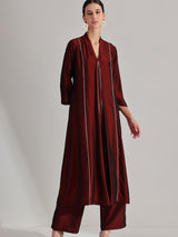 Silk Blend Solid Kurta Set - Maroon