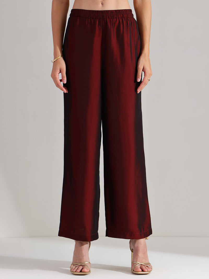 Silk Blend Solid Kurta Set - Maroon