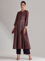 Viscose Striped Kurta Set - Purple & Gold