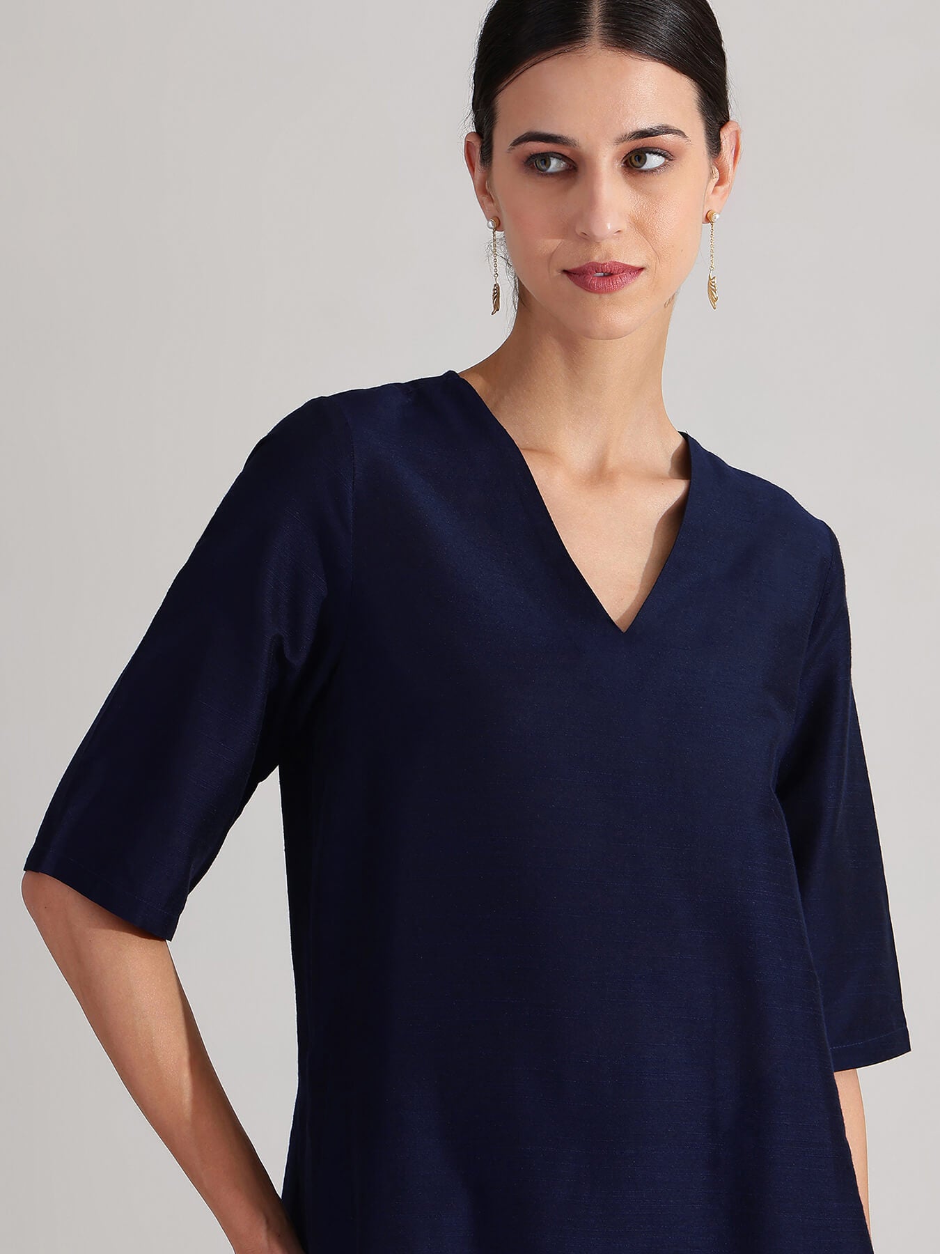 Viscose Silk Assymetric Kurta Set - Navy Blue