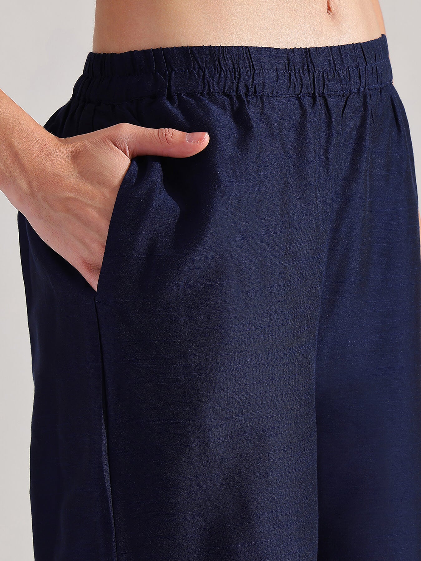 Viscose Silk Assymetric Kurta Set - Navy Blue