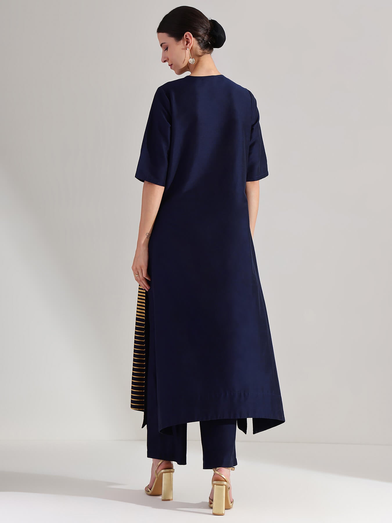 Viscose Silk Assymetric Kurta Set - Navy Blue