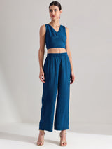 Silk Floral Statement Print Kurta Set - Teal & Gold