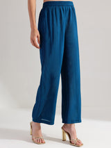 Silk Floral Statement Print Kurta Set - Teal & Gold