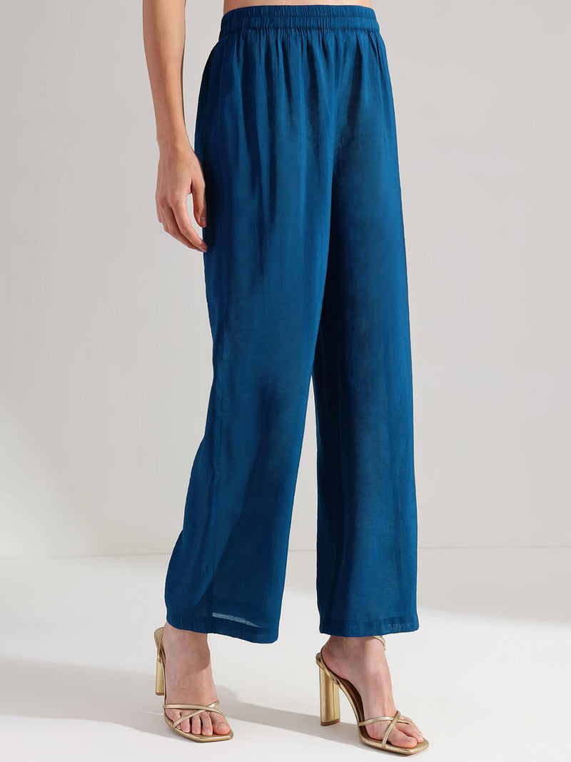 Silk Floral Statement Print Kurta Set - Teal & Gold