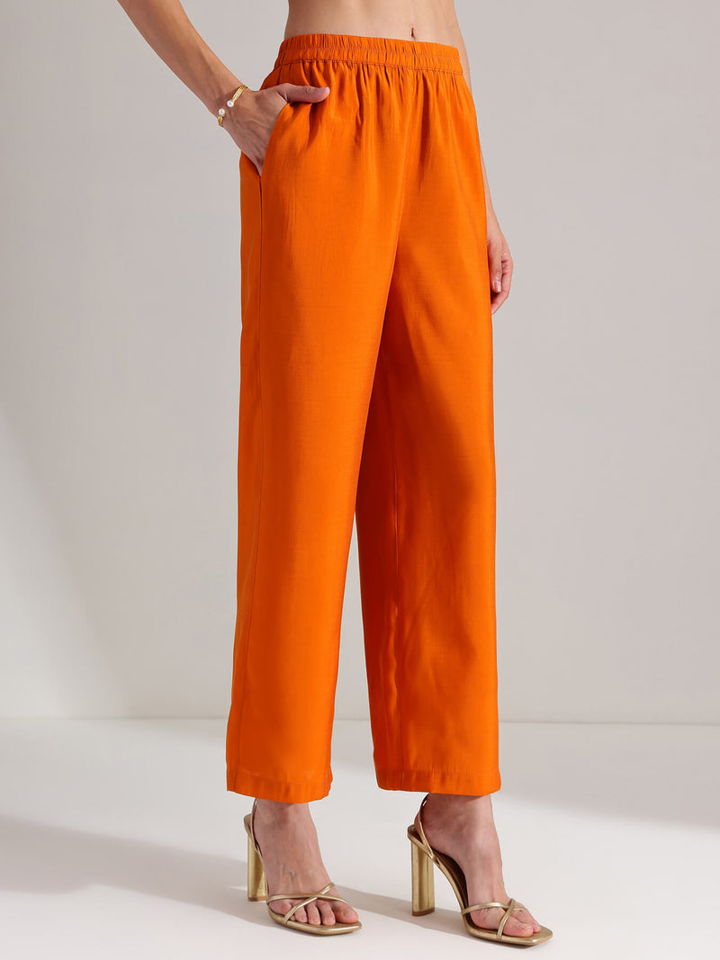 Brocade Floral Kurta Set - Orange