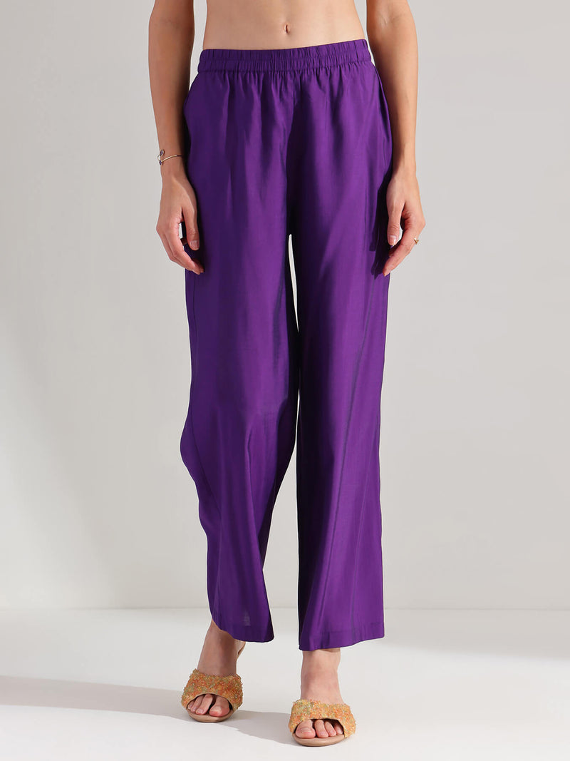 Brocade A-Line Kurta Set - Purple