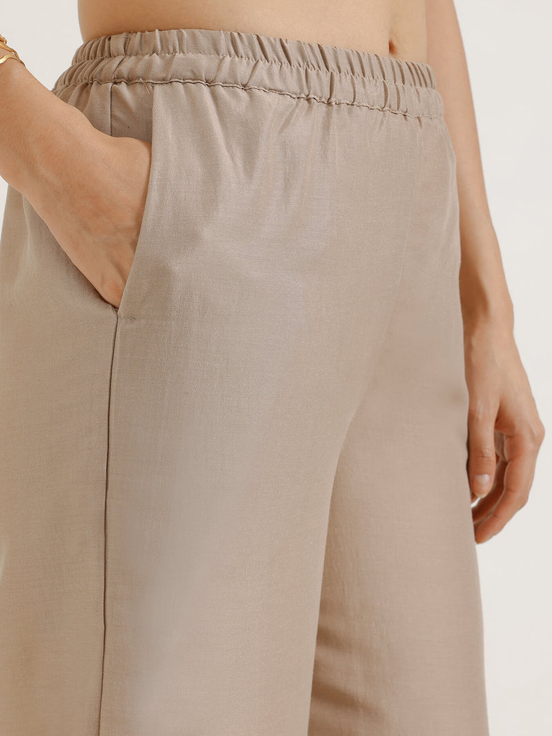 Silk Floral Statement Print Kurta Set - Beige & Gold