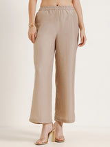 Silk Floral Statement Print Kurta Set - Beige & Gold