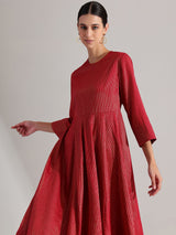 Chanderi Brocade Anarkali Kurta Set - Red & Gold