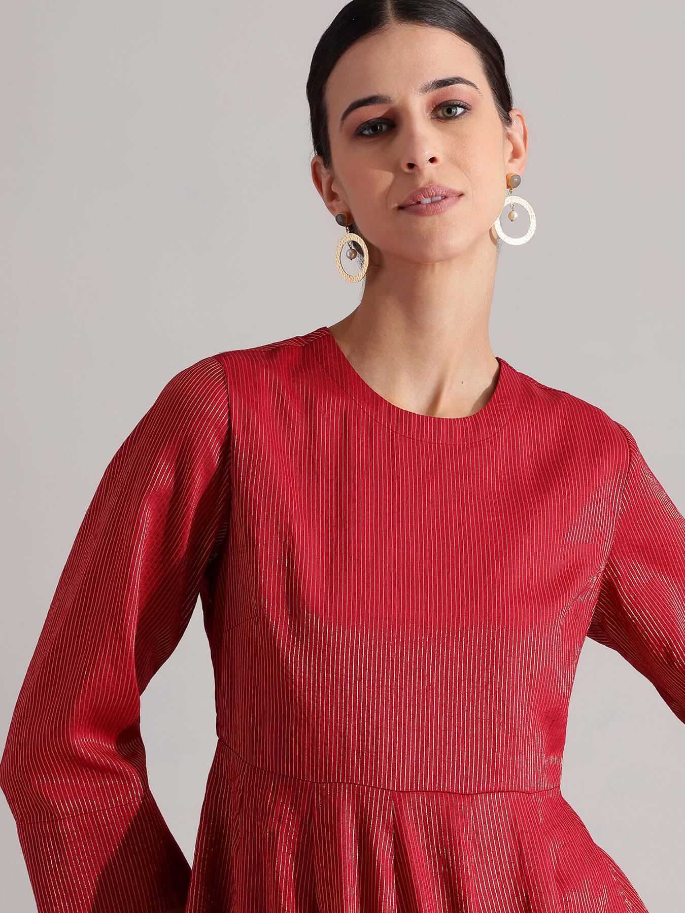 Chanderi Brocade Anarkali Kurta Set - Red & Gold